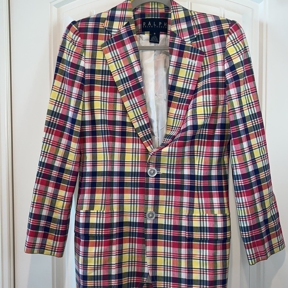 RALPH Ralph Lauren colorful cotton plaid button blazer preppy country club sz 6 - Picture 2 of 12